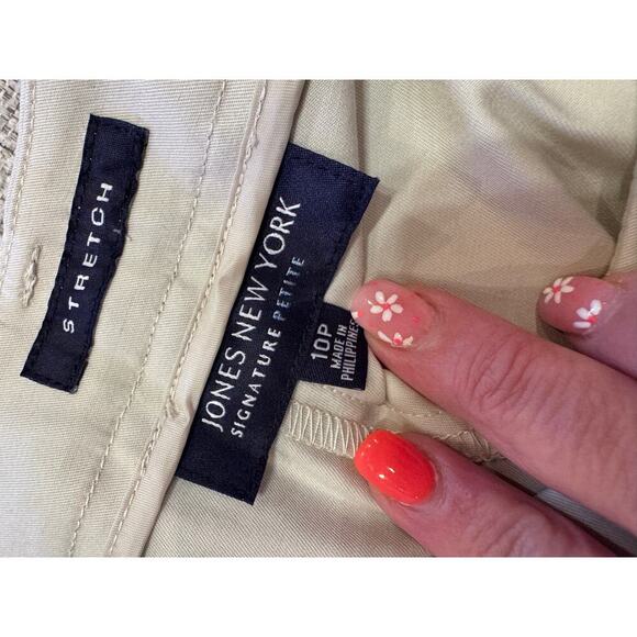 Jones New York Signature Petite Stretch Khaki Casual Pants Flat Front 10 Petite - Picture 4 of 9